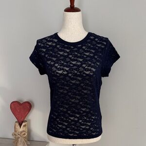 *NWT* Aerie Navy Lace Short Sleeve Top